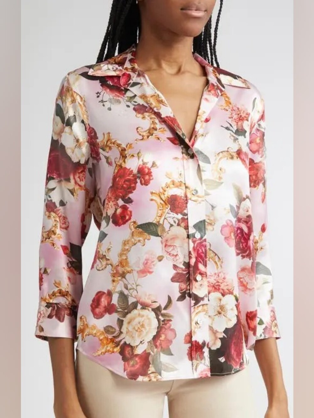 L'Agence Dani Floral Print 100% Silk Office Feminine Blouse Top Size Medium